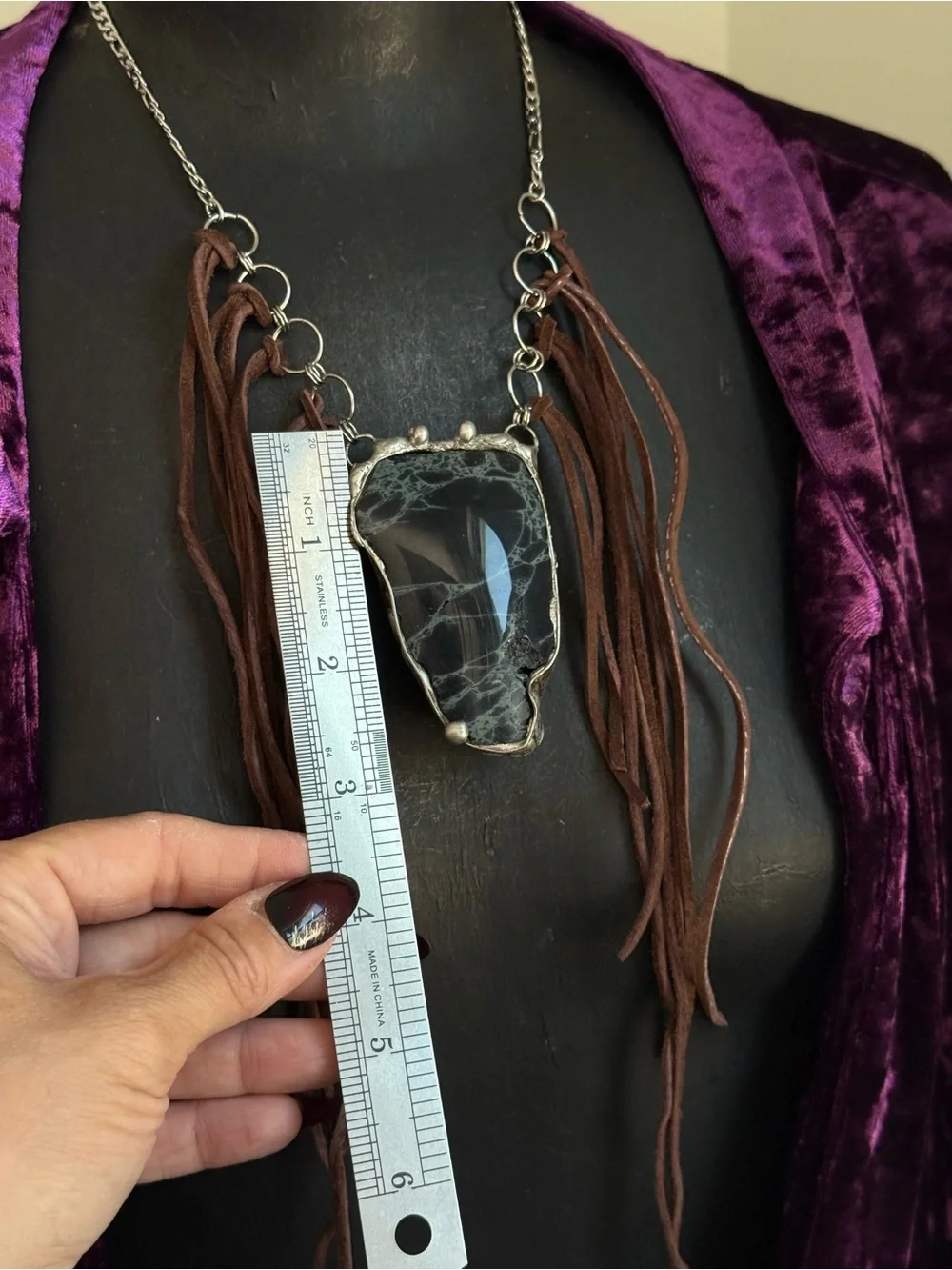Spiderweb obsidian statement Fringe Necklace southern gothic boho jewelry